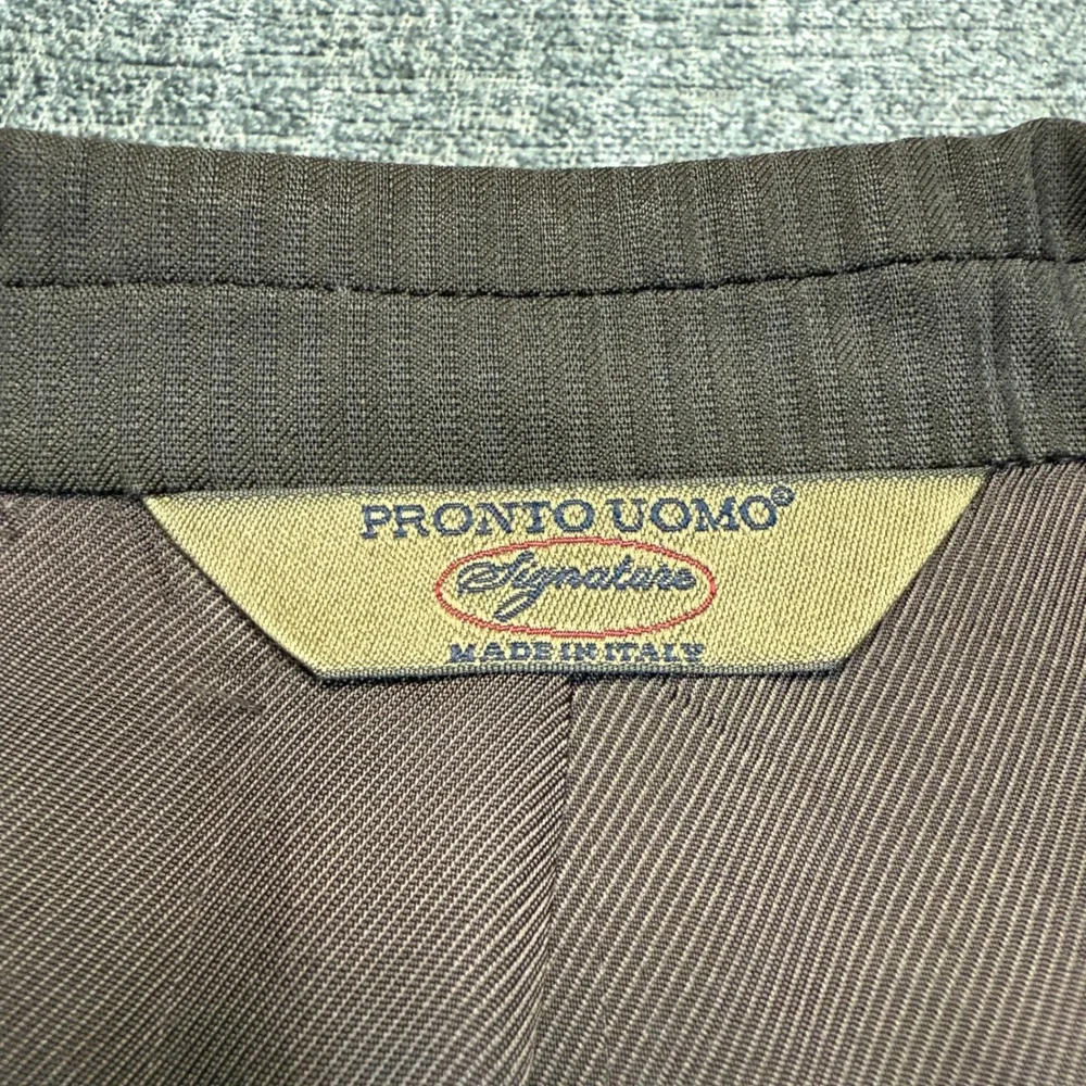 Pronto Uomo Blazer Mens 48L Brown Pinstripe Wool Zignone Italy Sport Coat